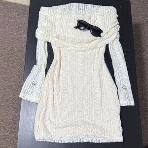 Off-Shoulder Lace Dress in Ivory